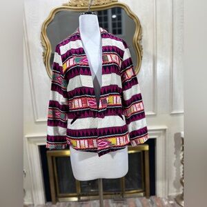 Open-Front Multicolor Geometric Stripe Blazer - Pink & Cream